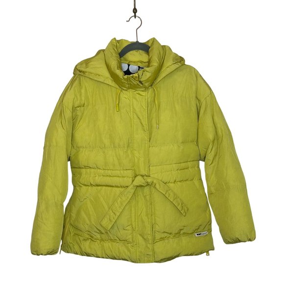 OOF WEAR Puffer Jacket 9108 In Nylon Crispy with Waist Belt Size 2 Citron Yellow - Picture 1 of 16